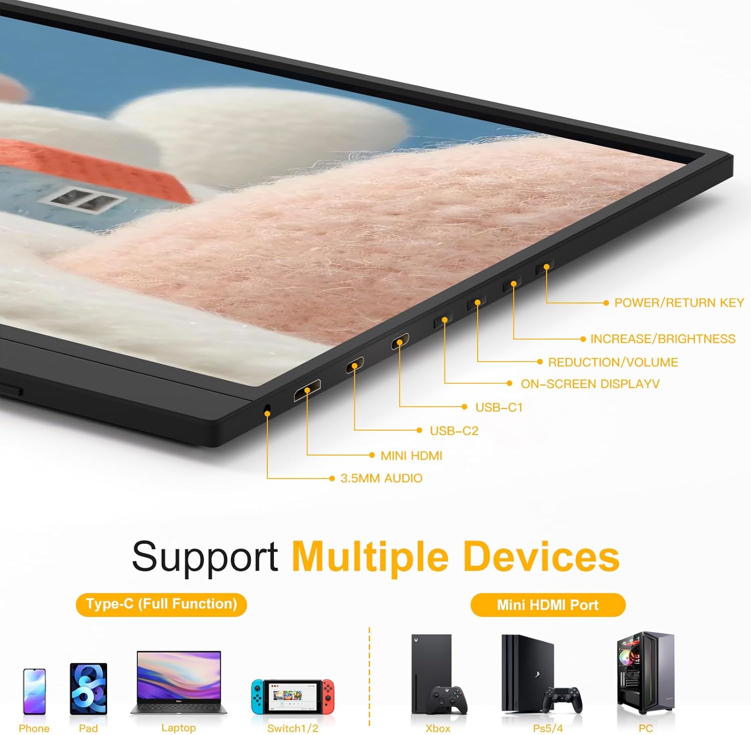 144Hz 16" Portable Monitor,1920×1200 FHD IPS Plug&Play Second External Monitor with USB-C Mini HDMI Port,Second Screen Compatible with PC Phone Mac Xbox PS4/5-Z8