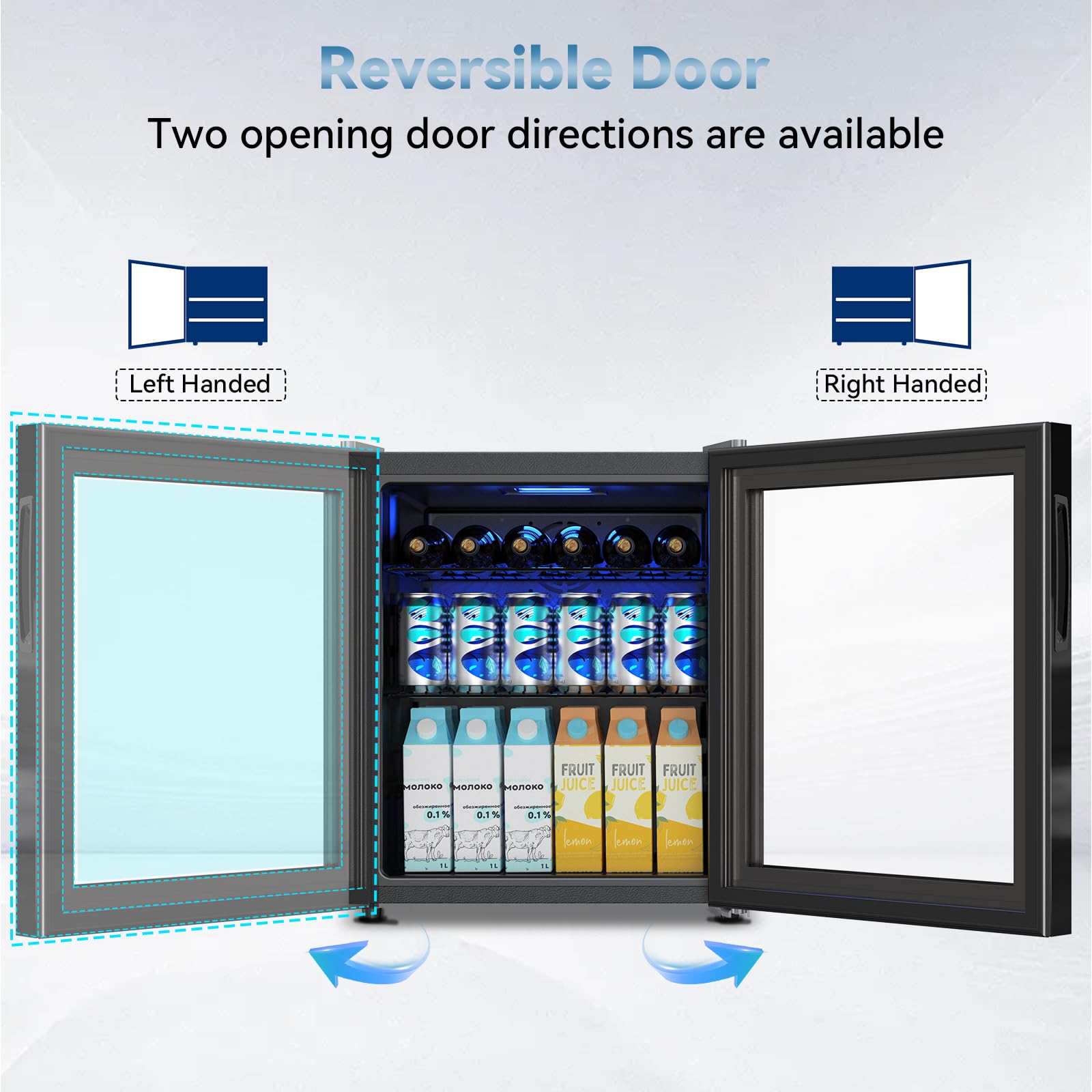 Velivi Mini Fridge With Glass Door-Small Fridge Desk Beverage Cooler With Lock For Beer Drinks 1.4 Cu.Ft Countertop Beverage Fridge With Adjustable Shelves, LED Light For Bedroom/Office/Dorm (Black) on Fridge.com - View 2