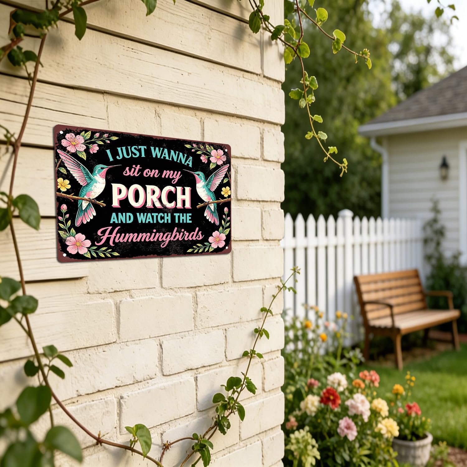 Funny Metal Sign Garden Gifts I Just Wanna Sit On My Porch And Watch The Hummingbirds Vintage Aluminum Sign for Home Garden Patio Yard Backyard Outdoor Decor Plant Lovers 12x8 Inch image 4