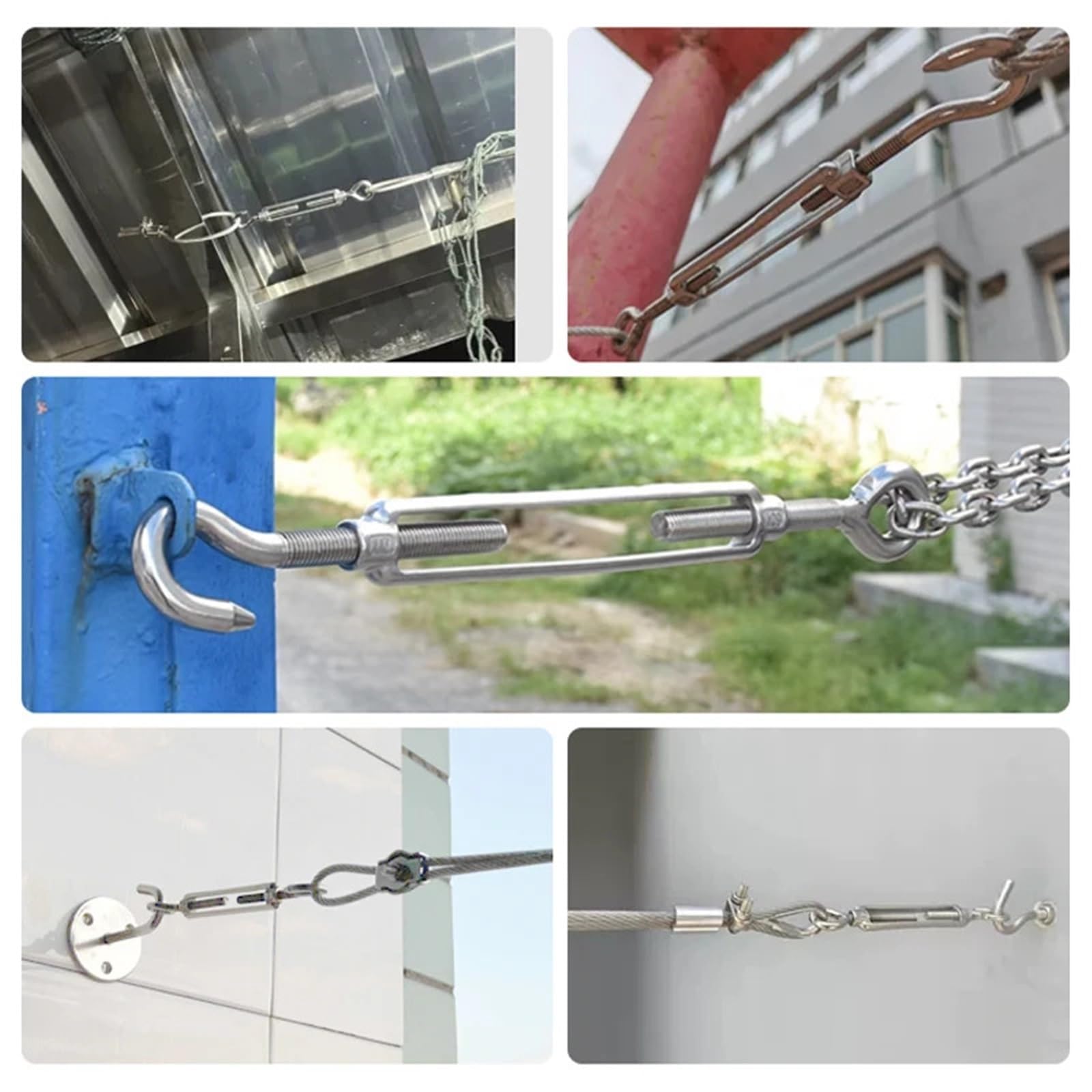 Lot de 5 tendeurs chaîne réglables en Acier Inoxydable 304, M4, M5, M6, M8, M10, Crochets et œillets, tendeur câble métallique Tendeurs(M10)