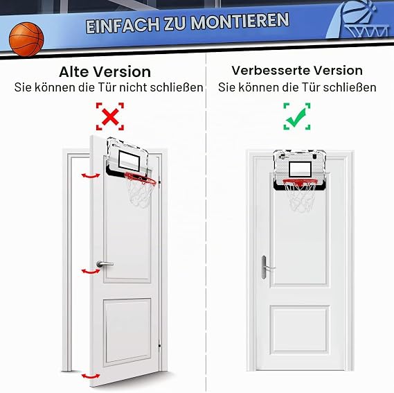 Indoor Basketball Hoop Set with 4 Balls for Children Adults Basketball Hanging on the Door for Room Office Bedroom
