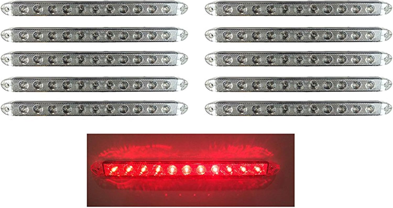 16" Clear Red LED | Slim Low Profile Surface Mount | Stop Turn Tail Lights | Trailer Truck