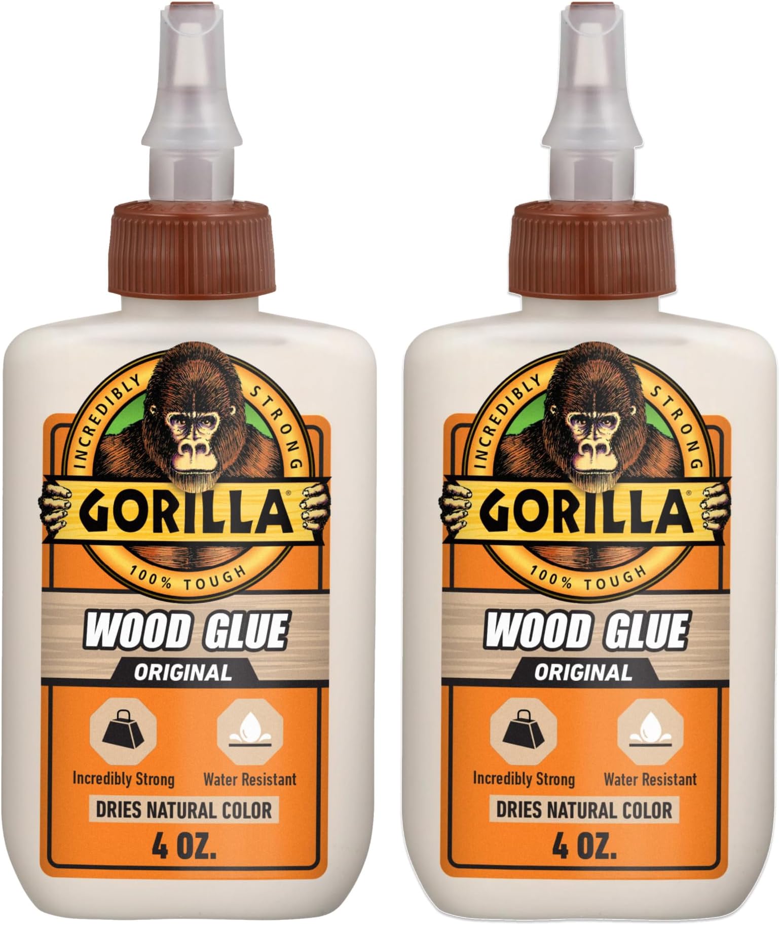 Wood Glue, Natural Wood Color, 4 Ounce Bottle (Pack of 2) - Water Resistant for Indoor or Outdoor Projects and Repairs