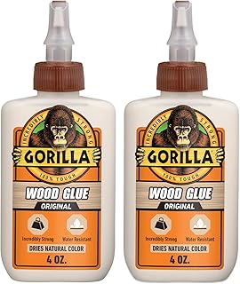 Gorilla Wood Glue, Natural Wood Color, 4 Ounce Bottle (Pack of 2) - Water Resistant for Indoor or Outdoor Projects and Repairs