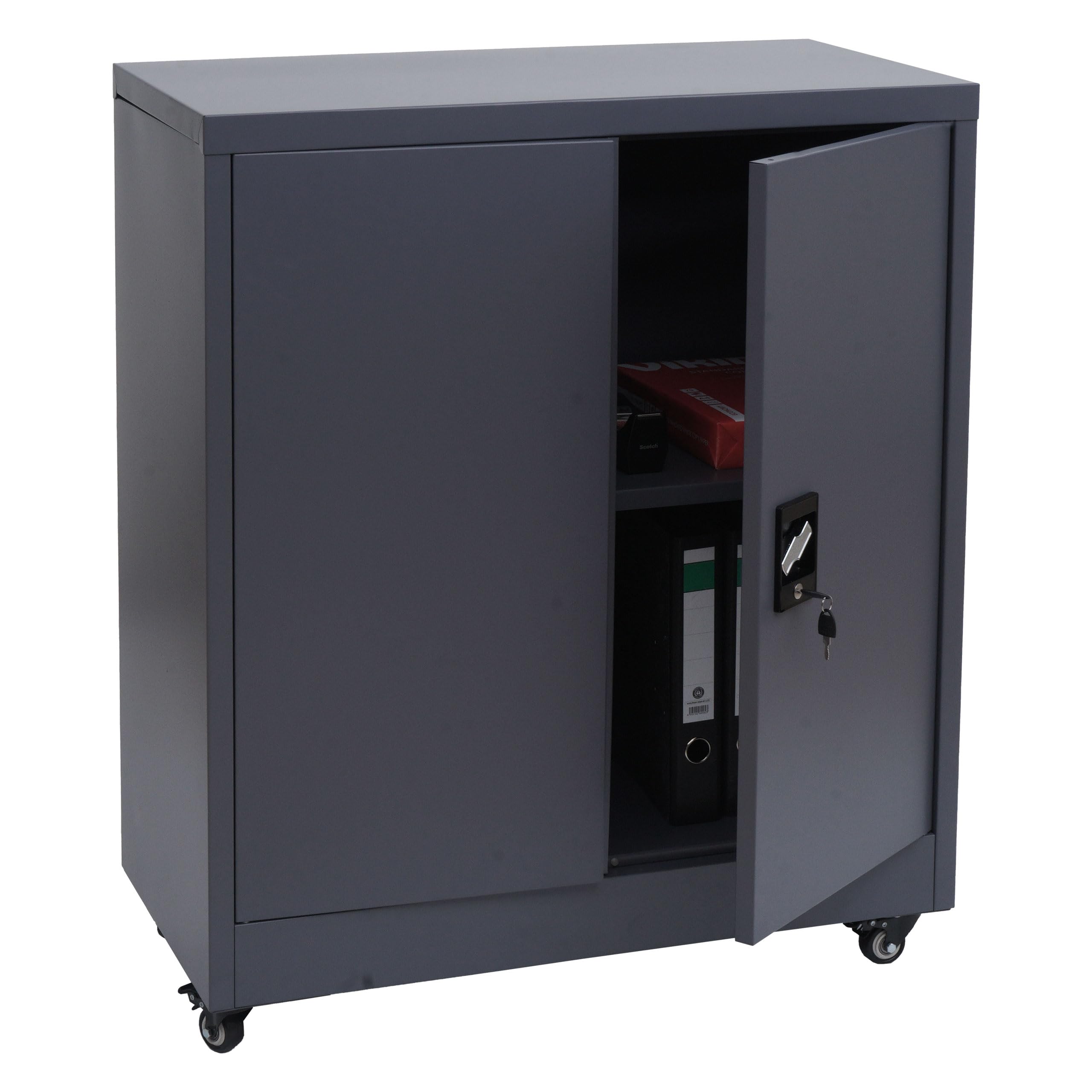 Aktenschrank HWC-O50, Büroschrank Stahlschrank mit Rollen, 2 Türen abschließbar, Stahl 98x80x40cm - dunkelgrau