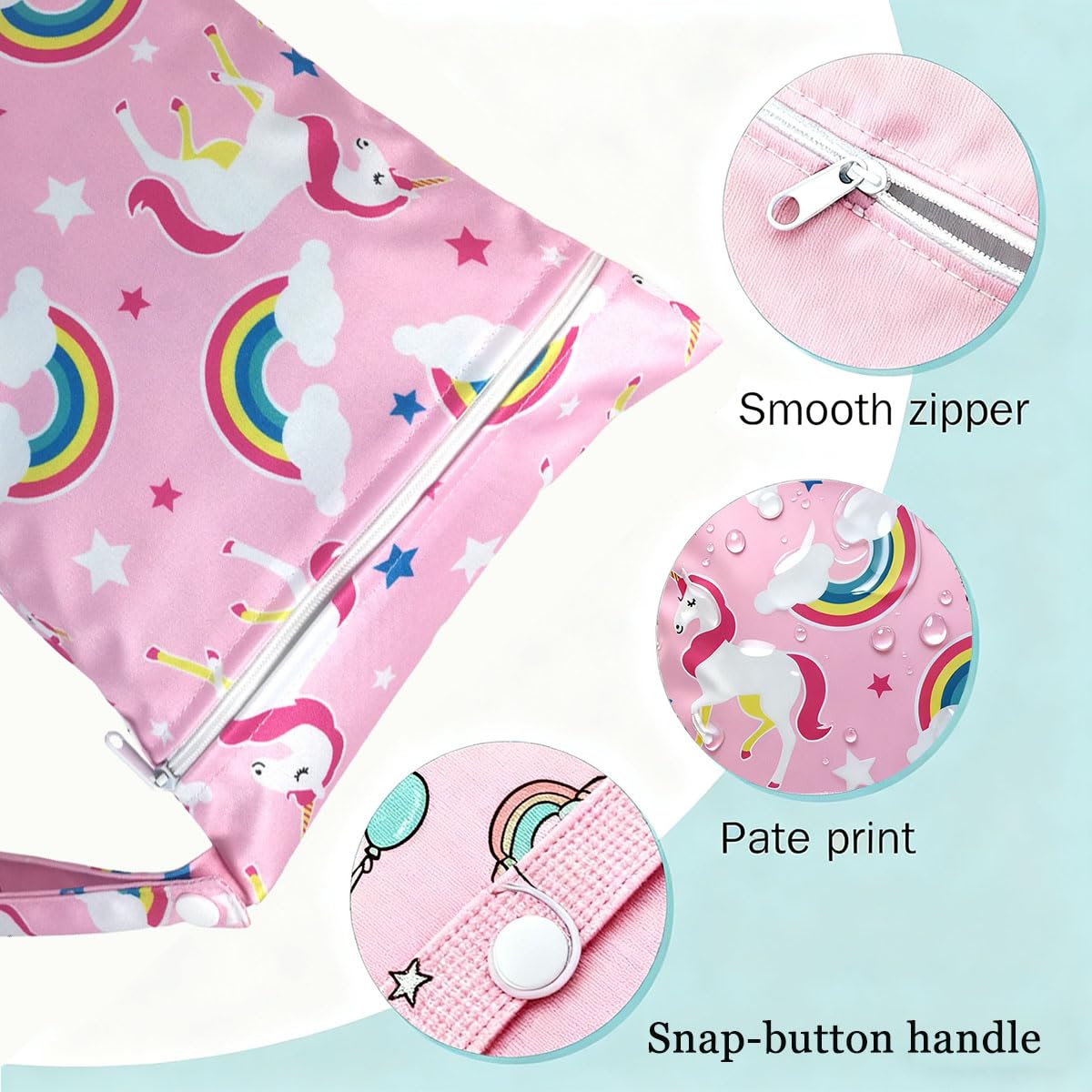 Wetbag Kindergarten 2 Stück, Nasstasche Rosa Einhorn, Wasserdichter Tragbar Beutel Windeltasche für Unterwegs, Wet Bag Klein Beutel für Nasse Badesachen, Wiederverwendbar Wickeltasche Organizer