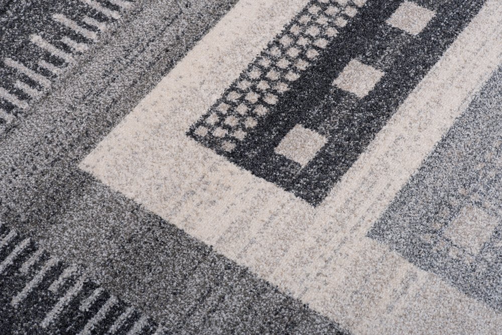 Tapiso® Dywan Sari z krótkim włosiem | melanżowy designerski dywan w kolorze szaro-białym, czarnym, z abstrakcyjnym wzorem w paski, karo, diamenty, idealny do salonu, pokoju gościnnego, jadalni, Ökotex 140 x 190 cm