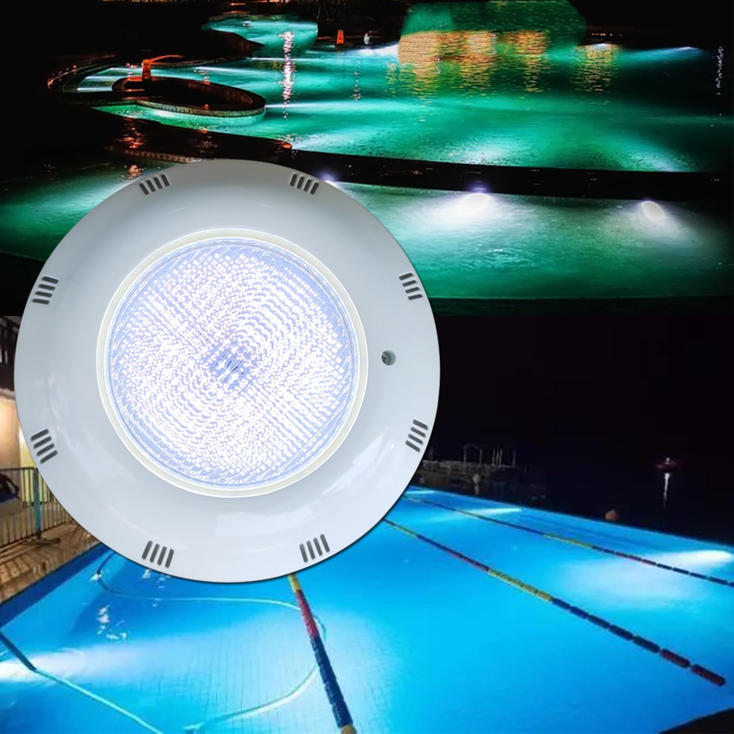 BARCELONA LED Faro LED Piscina 24W AC12V IP68 Sommergibile Ø295mm Luce Bianca 6500K LED SMD2835 Faretto Subacqueo Montaggio Superficie per Piscine, Spa Fontane e Aree Acquatiche
