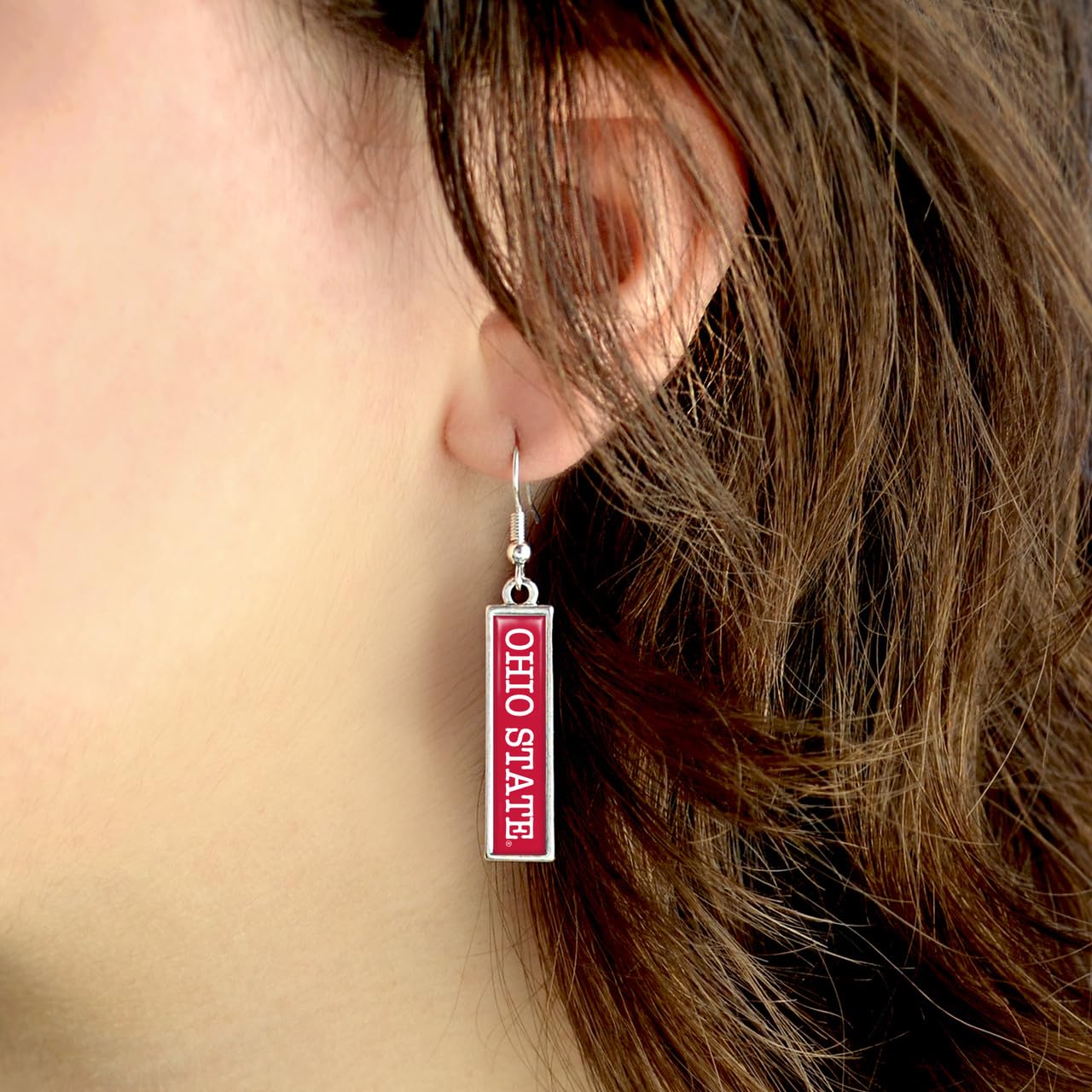From the Heart Ohio State Buckeyes Nameplate Earrings Silver Jewelry Gift OSU