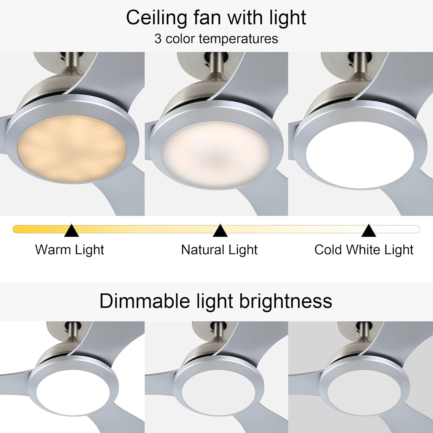 HOOOWOOO Modern Gray Ceiling Fan with Light Remote Control 52 Inch Small Ceiling Fan with Light Reversible Smart Ceiling Fan with Dimmable LED Light for Living Room Bedroom All Season,Whisper Quiet