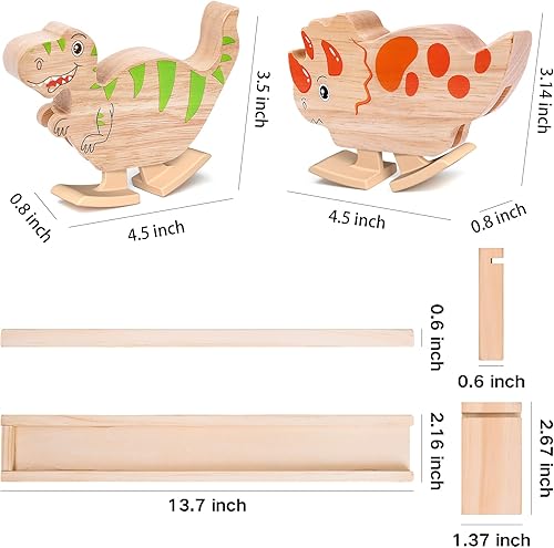 Miniatura 7 de Juguetes de dinosaurio de rampa de madera, paquete de 2  Juguetes Montessori de dinosaurio caminante para niños de 2 años, juguetes de bloques de