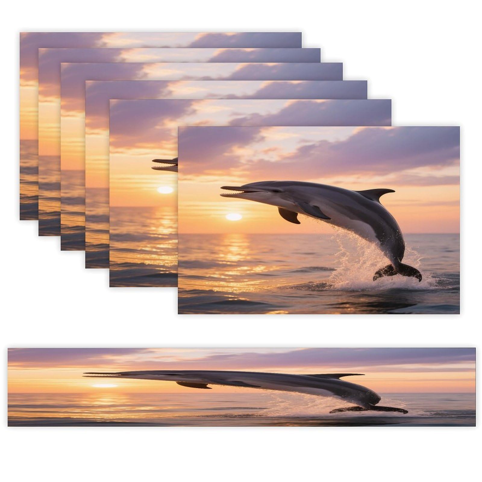 Dolphin Sunset Table Runner and Placemats Set of 7 Linen Table Mat Non-Slip Place Mats Washable Placemat Heat Resistant Place Mat with Table Runner for Party Dining Decor