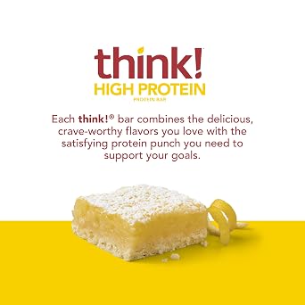 think! Protein Bars, High Protein Snacks, Gluten Free, Sugar Free Energy Bar with Whey Protein Isolate, Lemon Delight, Nutrition Bars without Artificial Sweeteners, 2.1 Oz (30 Count)