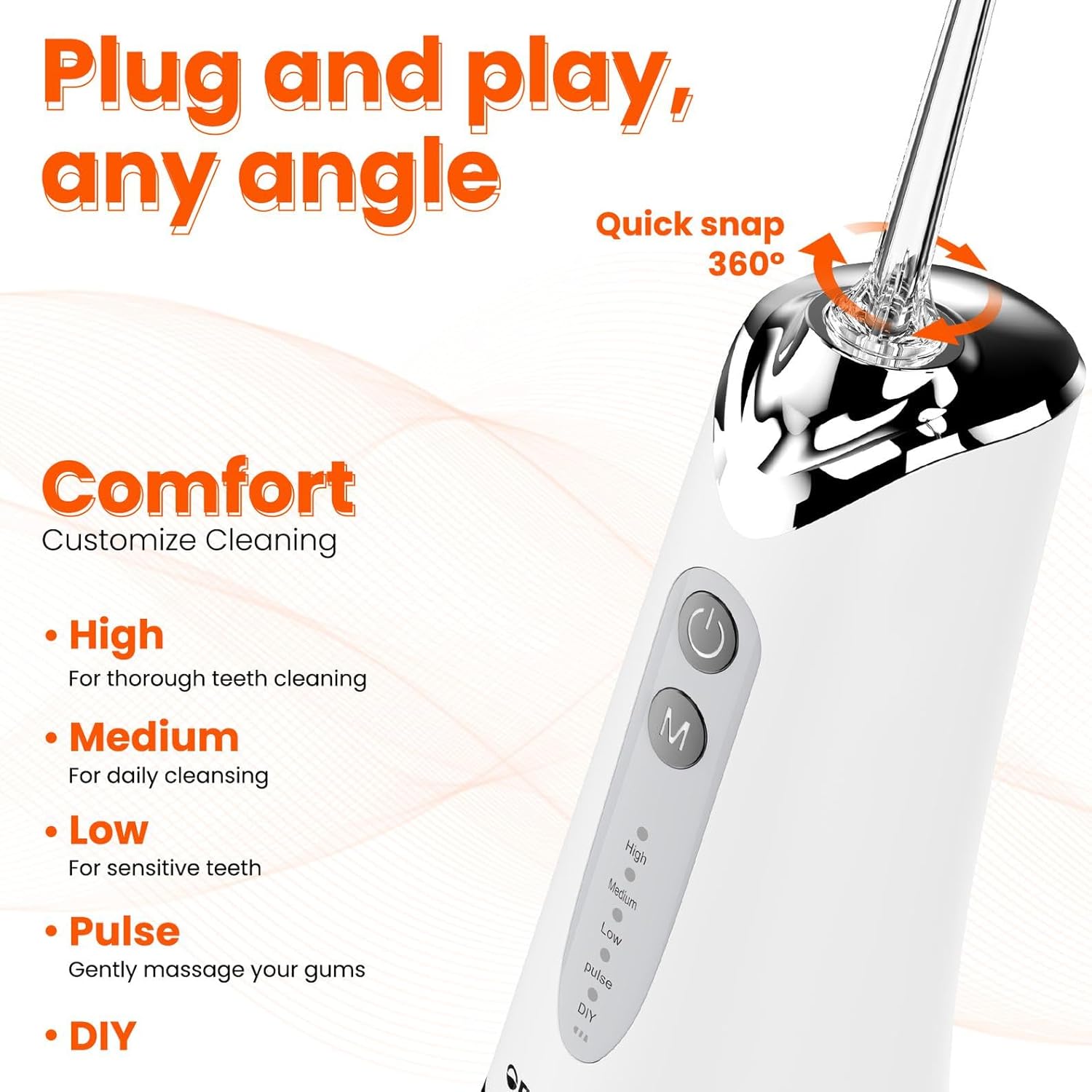 Water Dental Flosser Pick for Teeth - 300ML Portable Cordless Oral Irrigator, Rechargeable Irrigation Cleaner Professional Electric Flossing Machine for Teeth Cleaning Power Flosser Travel (White)