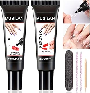 Newly Upgraded Nail Glue Gel with Remover Kit,Long-Lasting Semi Solid Super Strong Nail Glue for Press On Tip Quick Drying Nail Glue Remover No Need for UV Lamp Fake Acrylic Nails Kit Glue Gel
