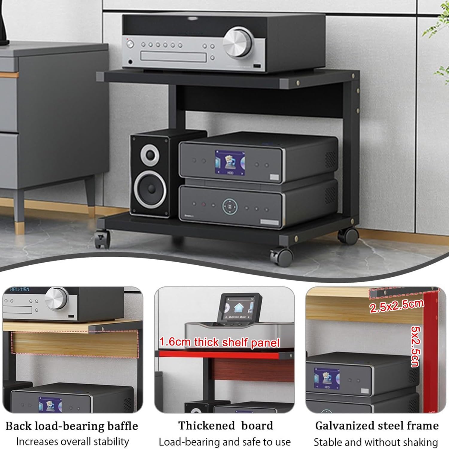 Stojak na sprzęt audio-wideo, Szafka na sprzęt audiowizualny wielokolorowa wys. 35-65 cm(Black,H50cm/19.7in)