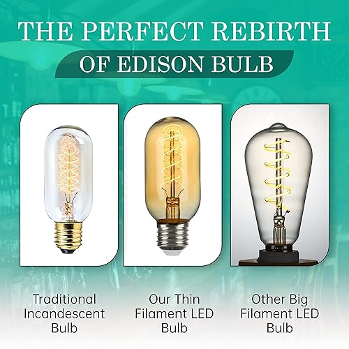 Miniatura 2 de AMDTU Bombillas Edison regulables de 25 W, amarillo suave, 2200 K, filamento espiral ultrafino, bombilla LED Edison vintage, bombilla incandescente