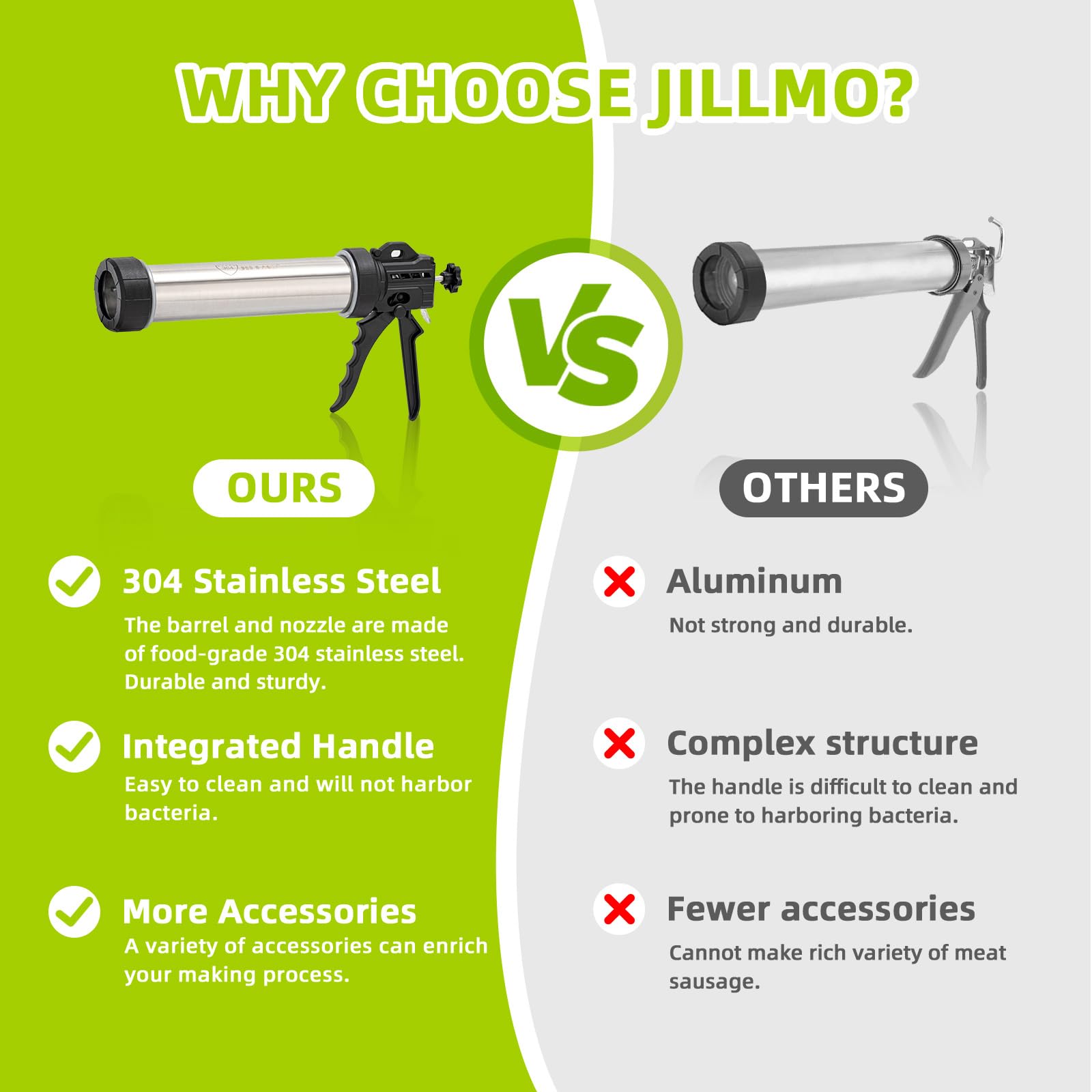 Jillmo Jerky Gun Jerky Maker, Jerky Gun Kit mit 5 Edelstahldüsen und 5 Reinigungsbürsten