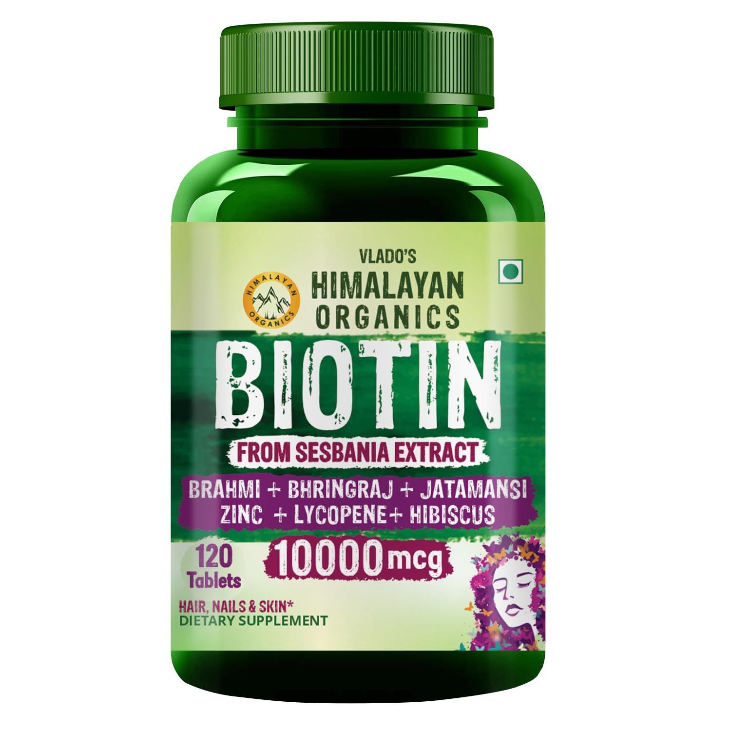 HIMALAYAN ORGANICS Biotin 10000mcg for Hair Growth Tablets - 120