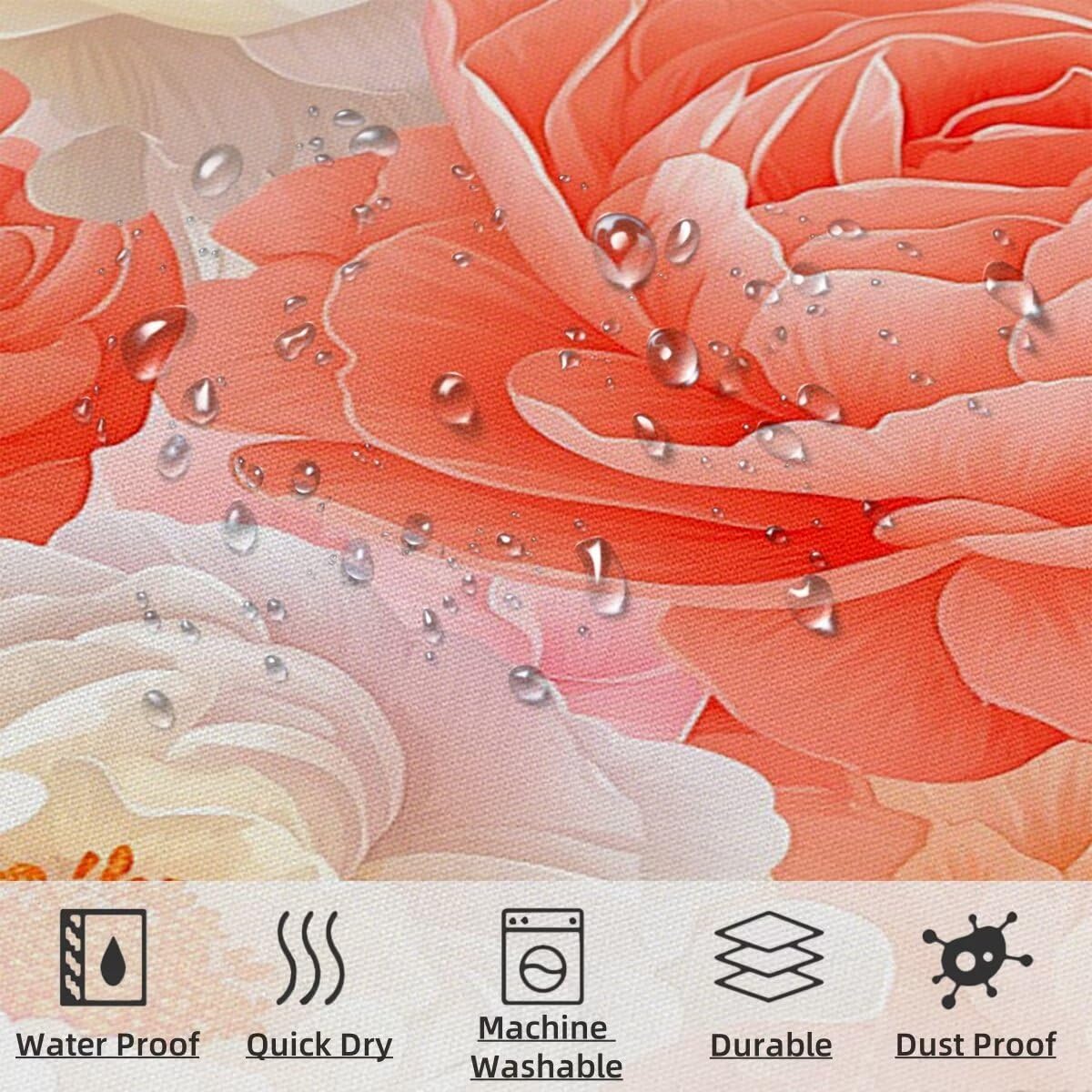 Duschvorhang 240x200 cm, Duschvorhang Rosa Muster, Blumen Shower Curtains mit 12 Plastik Duschrollo Haken, Duschvorhänge mit Gewicht Waschbar Wasserdicht Stoff Polyester für Badewanne Badezimmer -3371