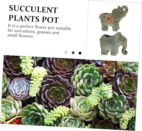 Miniatura 6 de MERRYHAPY 2 macetas de cerámica con forma de elefante para plantas suculentas, macetas decorativas de elefantes, soporte único para decoración del