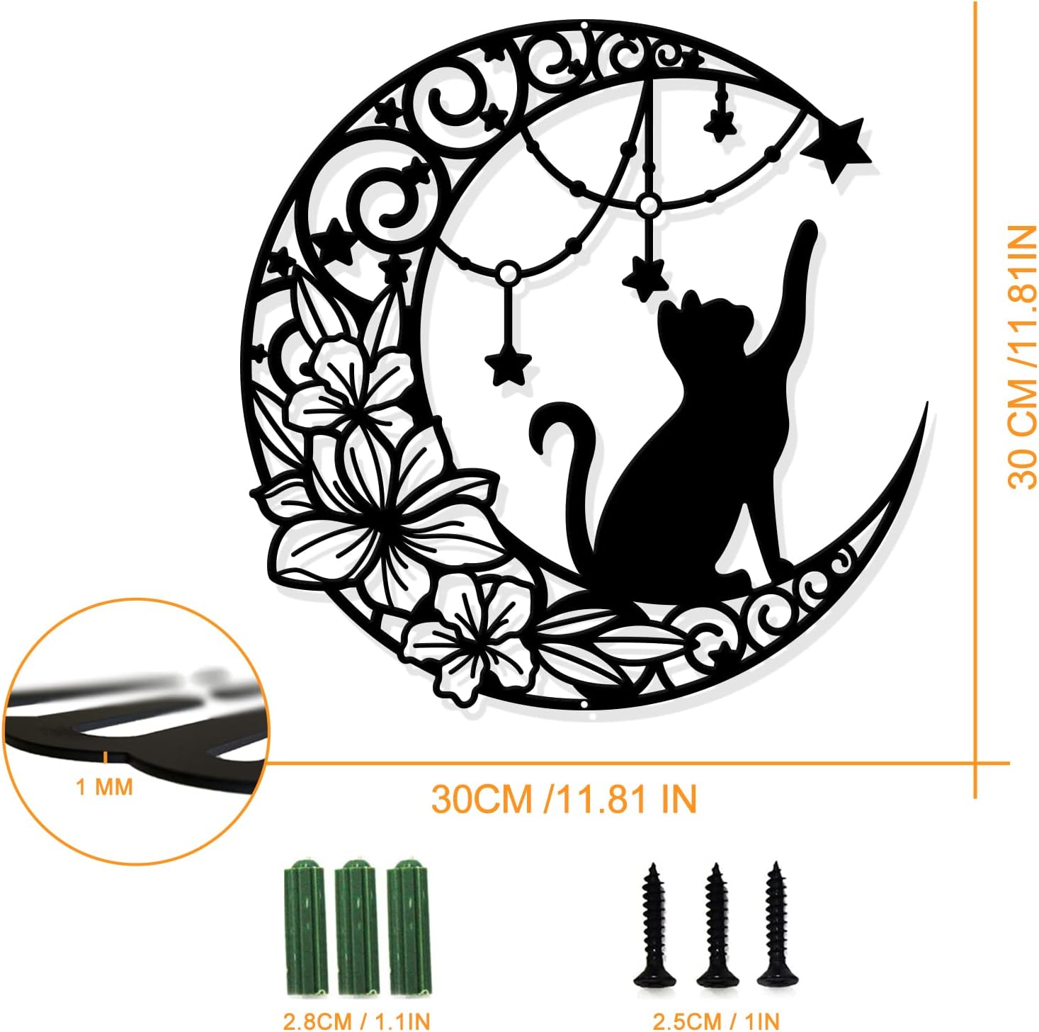 NBEADS Cat Metal Wall Art Decor, 11.8" Moon and Cat Black Wall Hanging Decor Silhouette Wall Art for Home Bedroom Living Room Bathroom Kitchen Office Garden Hotel Wall Decoration