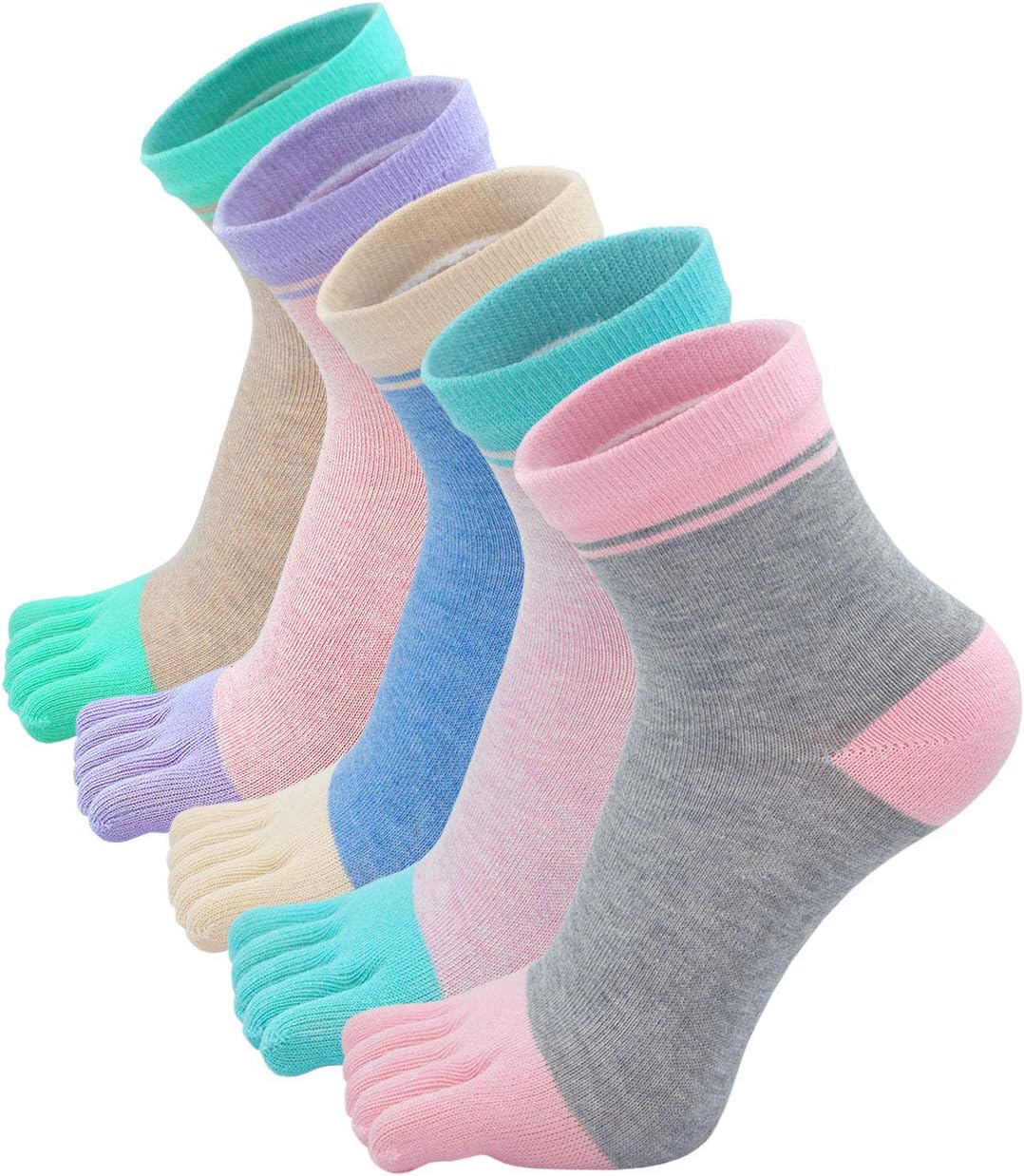 Womens Toe Socks Ladies Five Finger Running Socks Mini Crew Sport Cotton Socks 4/5 Pairs