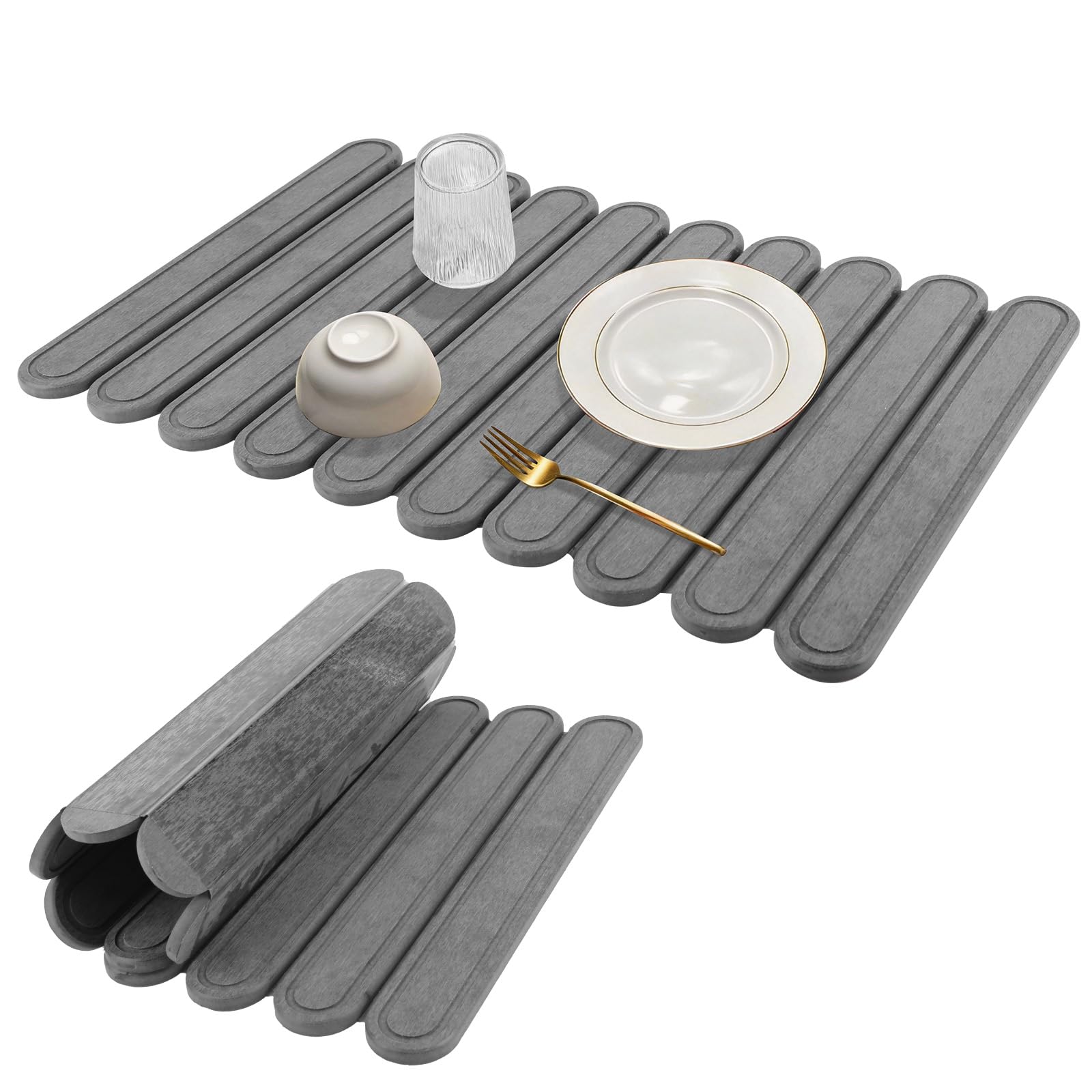 Stone Drying Mat for Kitchen Counter 60x40cm Foldable Stone Dish Drying Mat Non-Slip Stone Drying Pad Reusable Dish Drainer Mat Diatomite Drying Stone Mat for Sink Dish Rack Marble Worktop Black-2