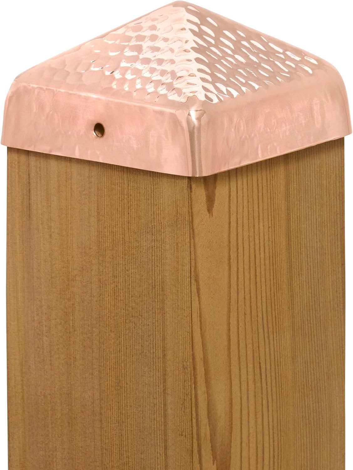 4x4 Hammered Copper Pyramid Post Caps (5-Pack) - Extended Lip - Solid Copper - Will Patina Naturally (3-1/2 x 3-1/2)