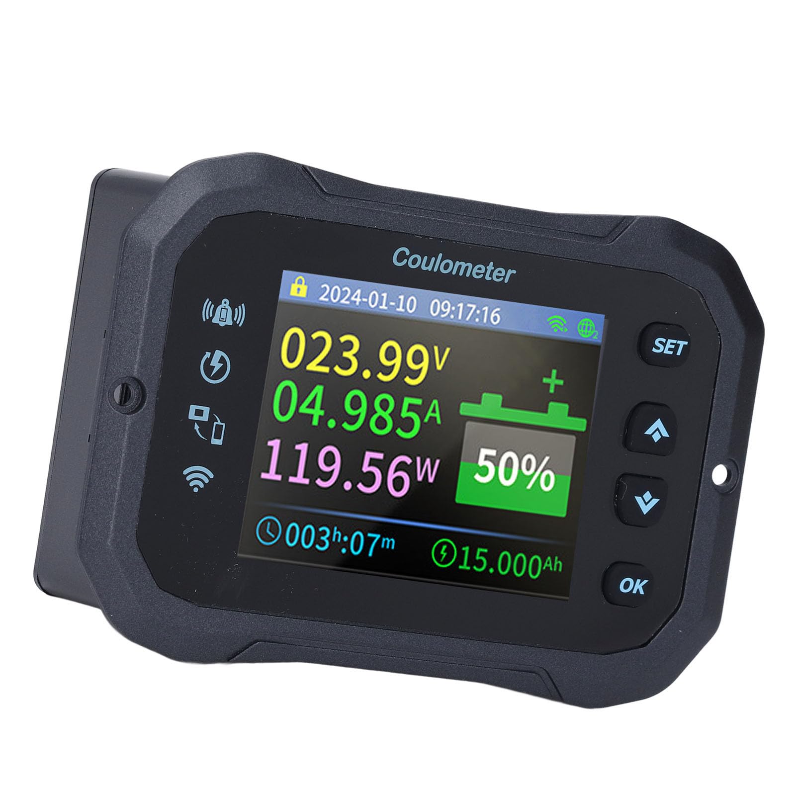 Fafeicy WiFi Bluetooth Monitor Baterii 10-100 V 400 A Coulomb Miernik Napięcia Prądu Wskaźnik Pojemności Pilot do Samochodu Kempingowego z Brzęczykiem i klawiaturą silikonową