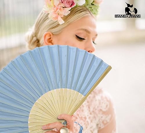 Miniatura 118 de FANSOF.FANS Abanico de mano plegable de mano de tela con borla de grado A, varillas de bambú para mujeres y niñas, fiesta de verano, eventos, Azul