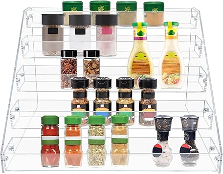 PMMASTO Tiered Spice Rack, Seasoning Organizer, Clear Acrylic Vertical Shelves Can Organizer for ...