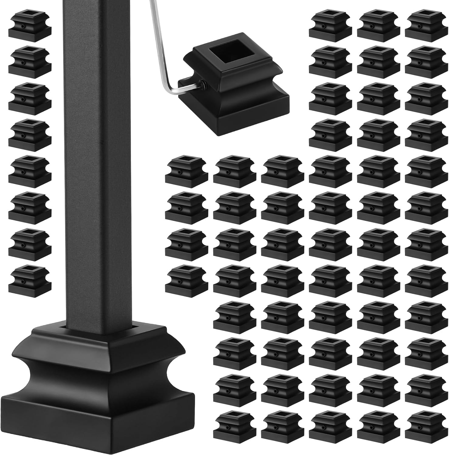 72 Pcs Iron Baluster Shoes Bulk Stair Flat Shoe with Screw 1/2 Inch Flat Square Baluster Shoe Stair for Staircase Scroll Basket Twist Knuckle Staircase Metal, Satin Black