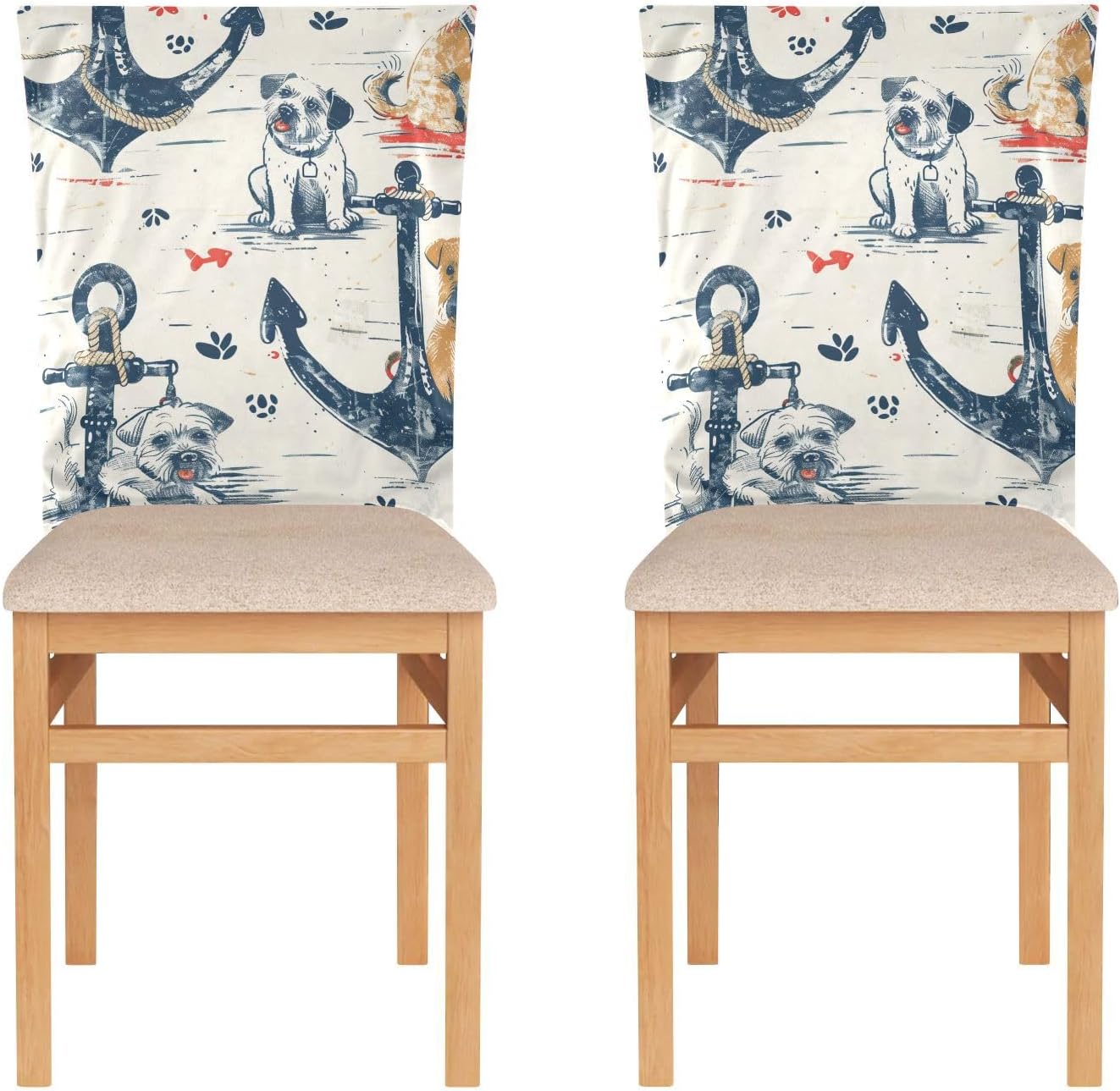 ALAZA Anchor and Dogs Chair Back Cover Set of 6, Washable Reusable Removable Chair Slipcovers Decorative Chair Cover for Home Kitchen Wedding Party