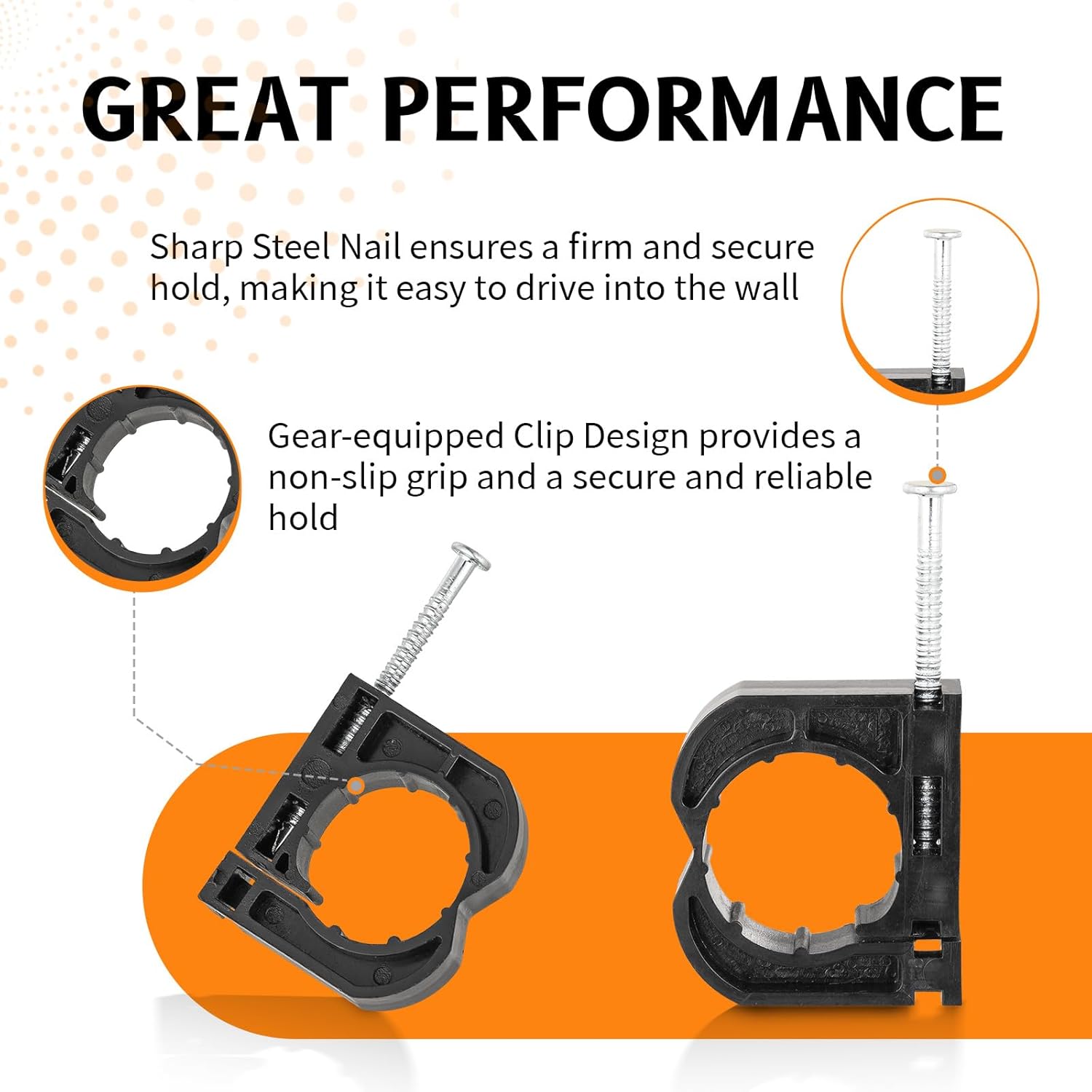 50PCS HeSun Black Full Clamps with S-Nails, J-Hook with Nai for fixing 3/4 Inch PEX, Copper, CPVC Pipe Support