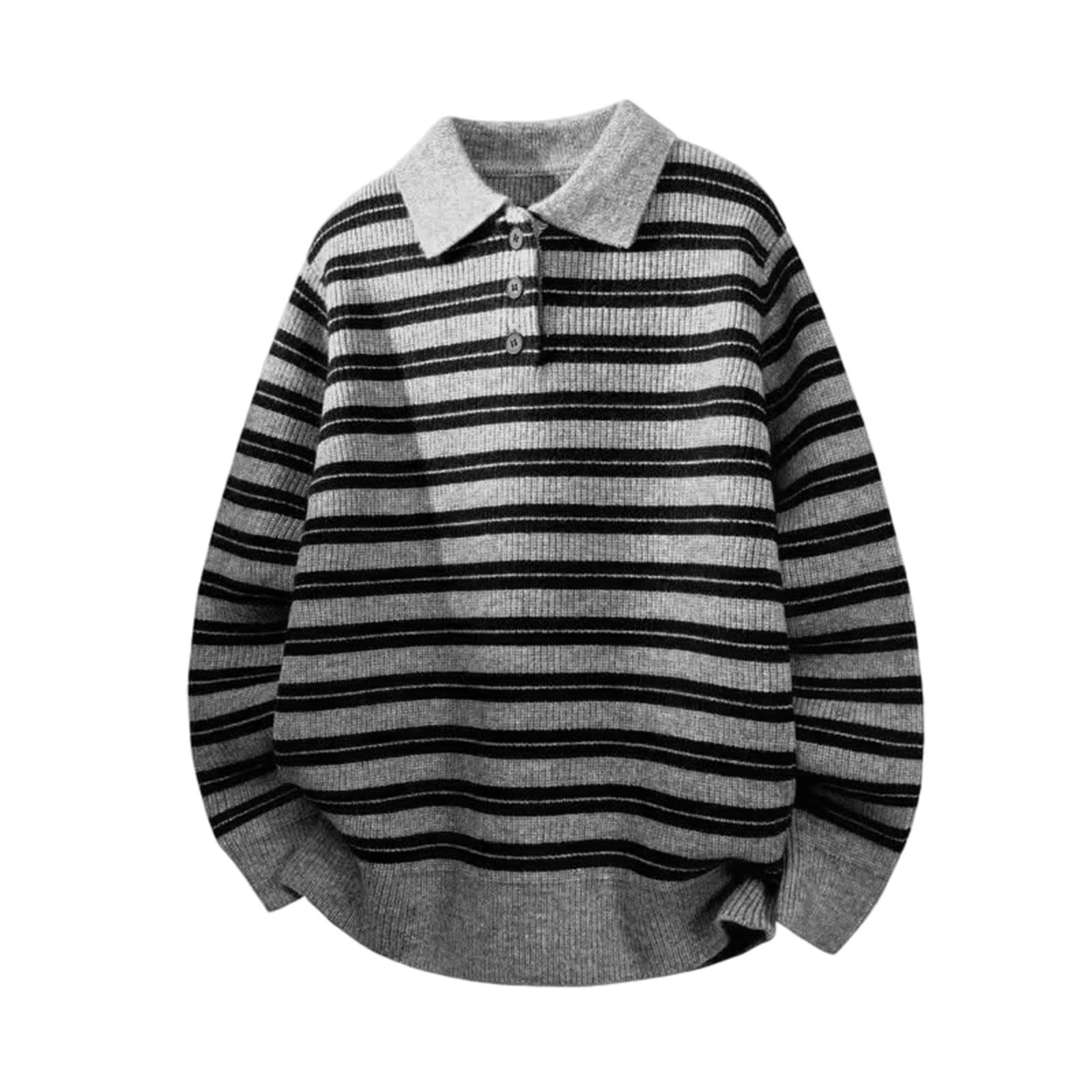 Generisch Jersey de punto para hombre con solapa, vintage, informal, para otoño e invierno, suéter de trabajo, jersey de punto para hombre