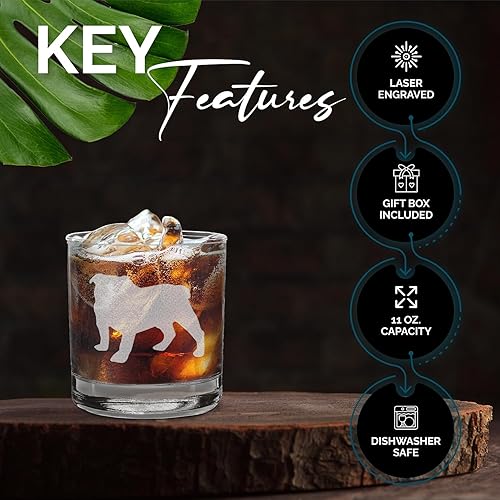 Miniatura 3 de shop4ever Vaso de whisky grabado de raza de perro Bulldog Inglés de 11 oz. Regalo para amantes de los perros