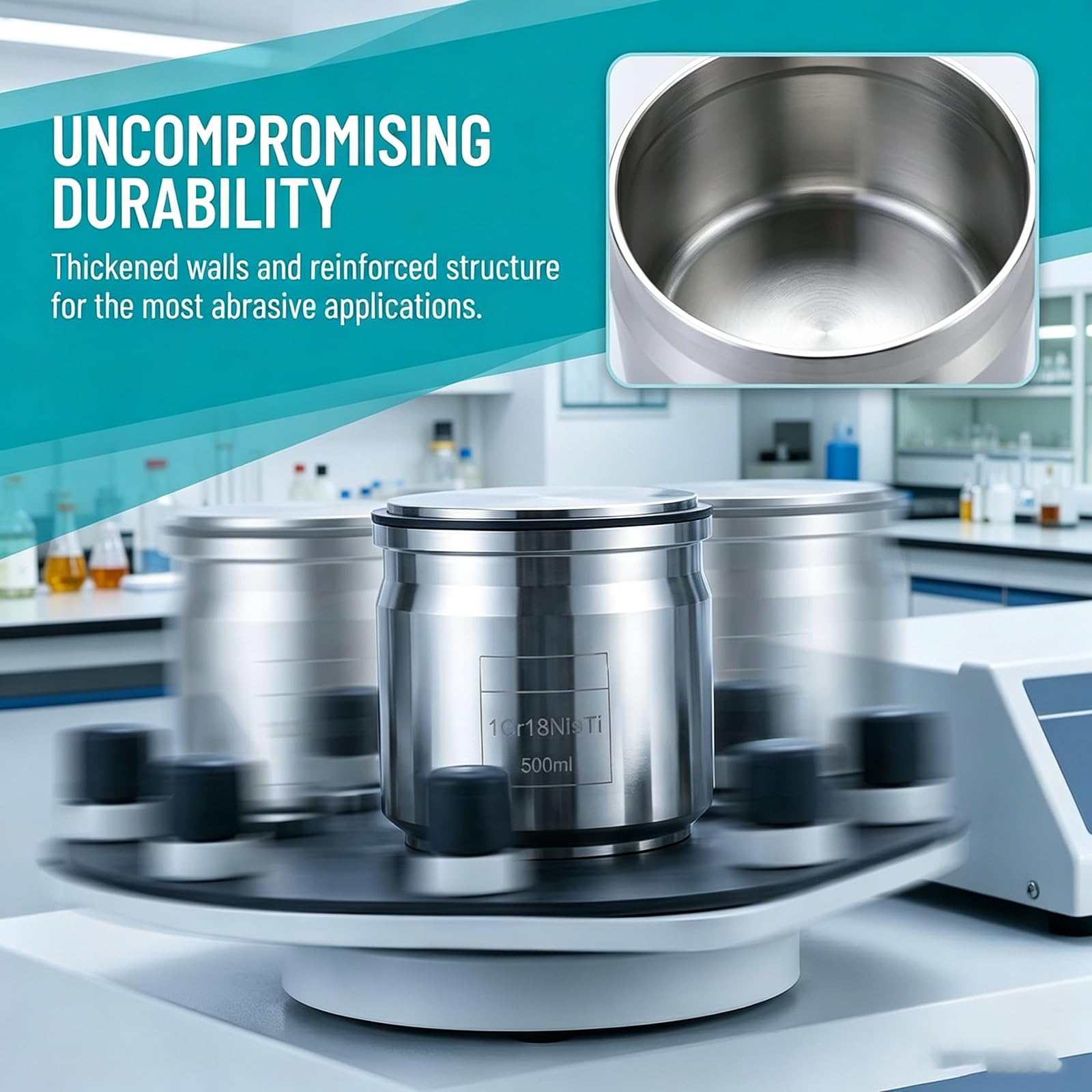 Molino De Bolas De Acero Inoxidable para Laboratorio, Tanque Reforzado De Alta Dureza, 2 Modos: Molienda Húmeda/molienda Seca, para Metales Y Diversos Materiales (500 Ml).