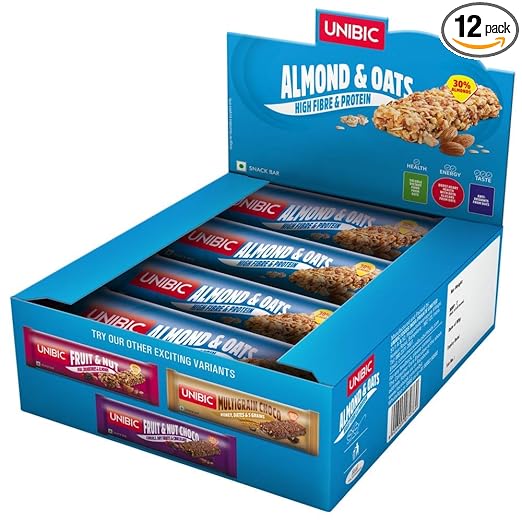 Unibic Snack bar Almond & Oats Pack of 12, 360g