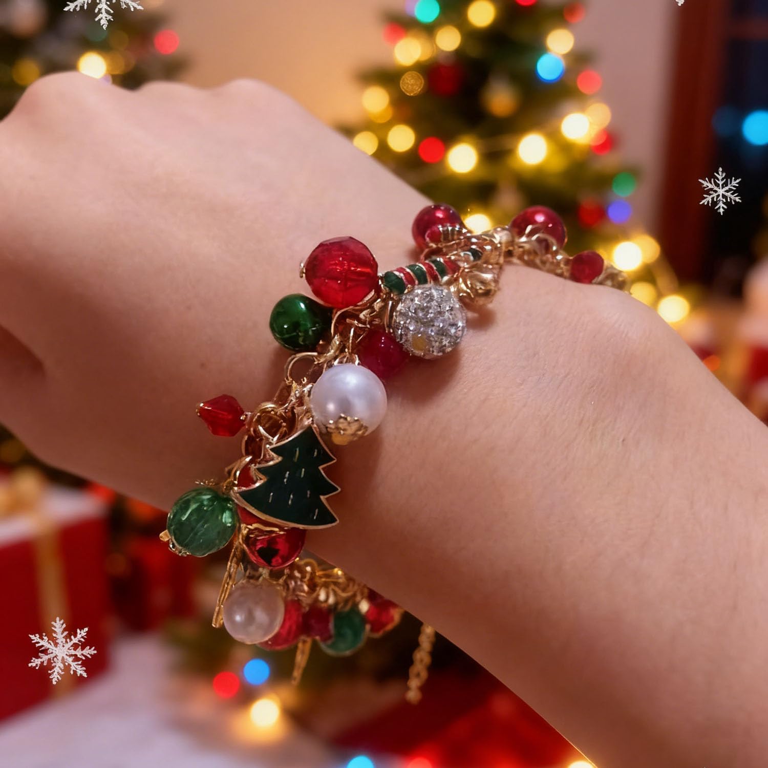 Gold Christmas Bracelet Snowflake Candy Cane Jingle Bell Bracelet christmas Tree Charm Bracelets for Women Xmas Jewelry Gift - Image 6