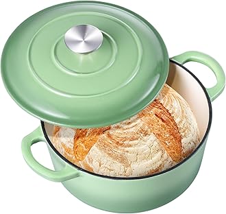 3QT Dutch Oven Pot with Lid, Leonyo 3 Quart Enameled Cast Iron Dutch Oven for Sourdough Bread Baking, Heavy Duty Cookware for Braising, Stews, Roasting, Pistachio Green