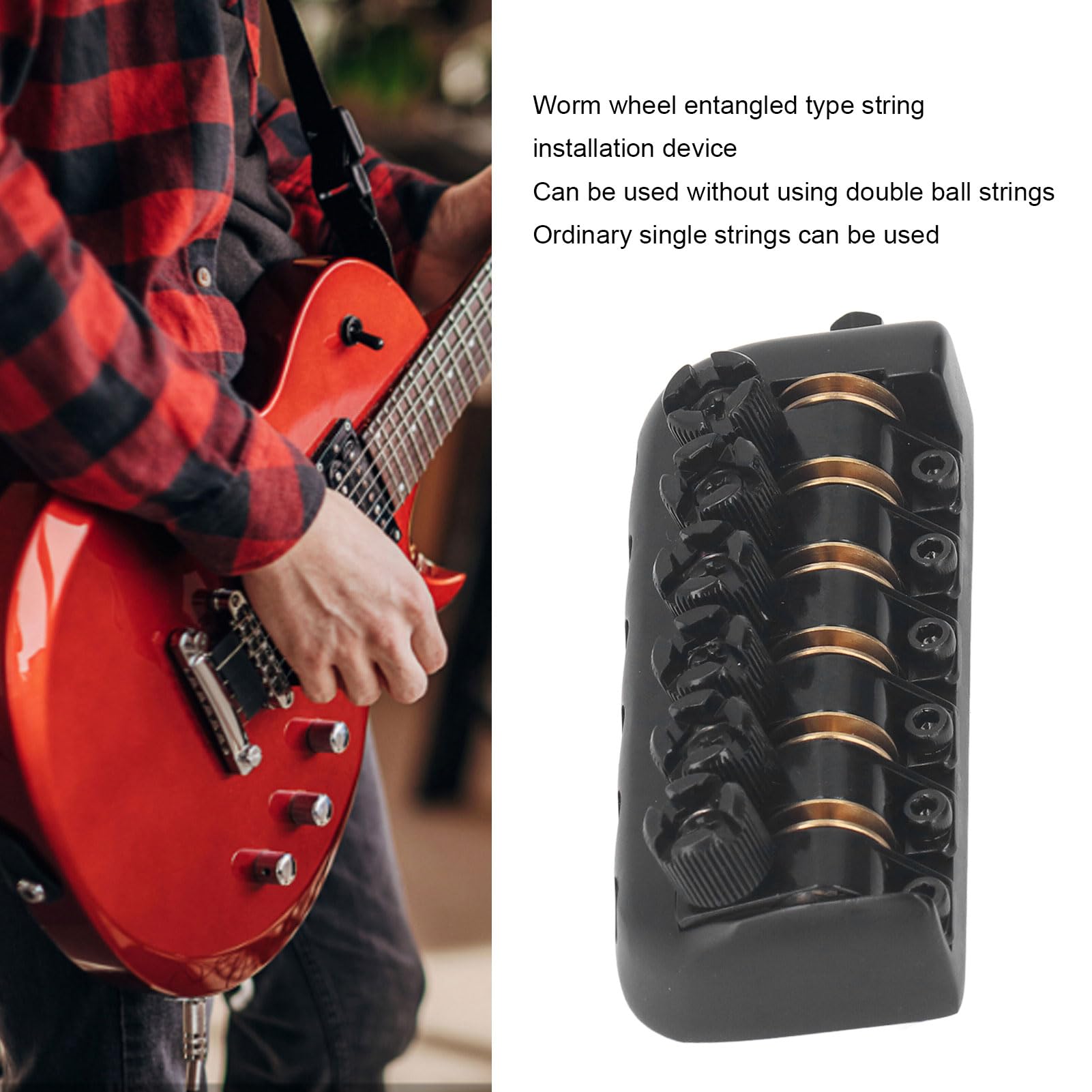 Bezgłowy Mostek z rolką siodłową i końcówką z czarną nakrętką do 6-strunowych Gitar Elektrycznych Akcesoria do Gitary Bezgłowej (BLACK)