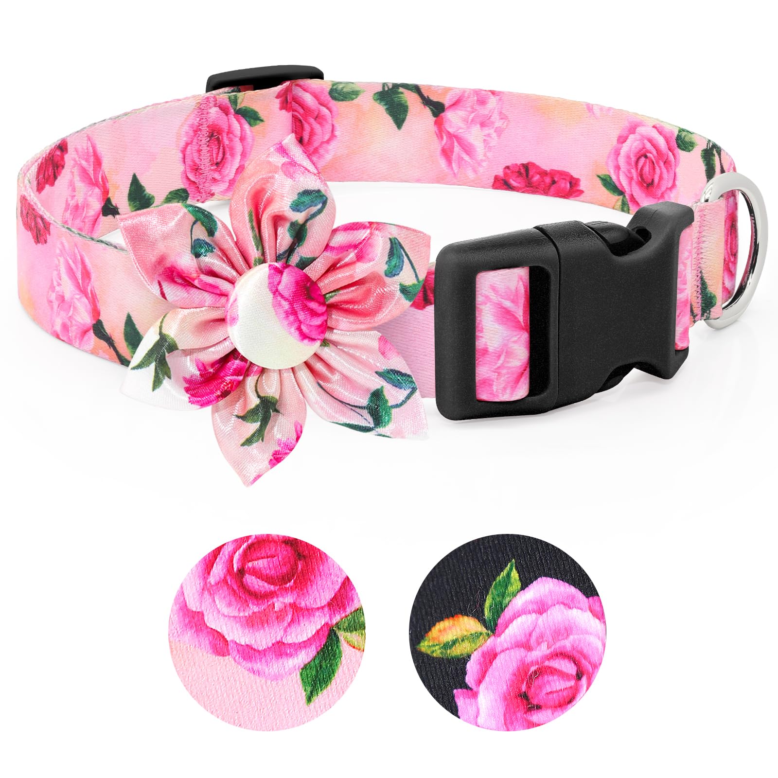BiPawTi Pink Dog Collar with Bloom Decoration