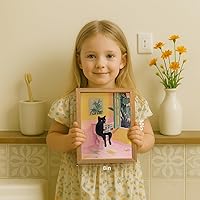 Vista 5 de Cyebmo Funny Bathroom Wall Art, Cute Black Cat Sitting on Toilet Reading Newspaper Wall Decor, Whimsical Pink Abstract Animal Canvas Artwork for