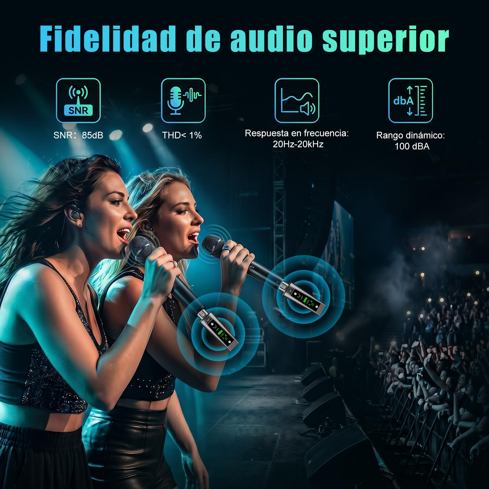 Aveek Transmisor y Receptor XLR Inalámbrico para Mic Dinámico, Alcance 60M