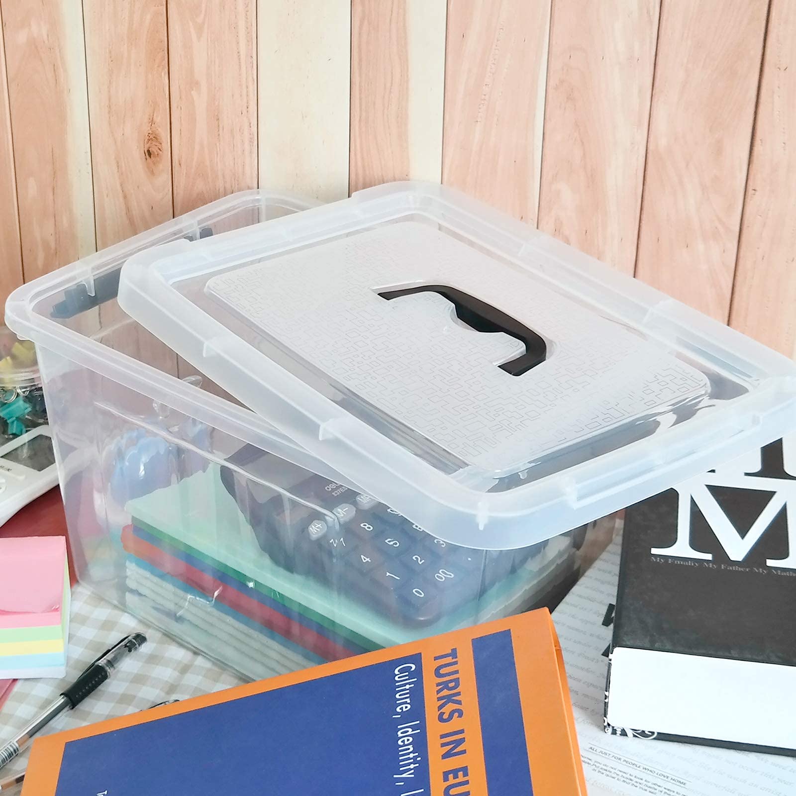 Lot de 6 boîtes de rangement en plastique transparent avec couvercle 12 l
