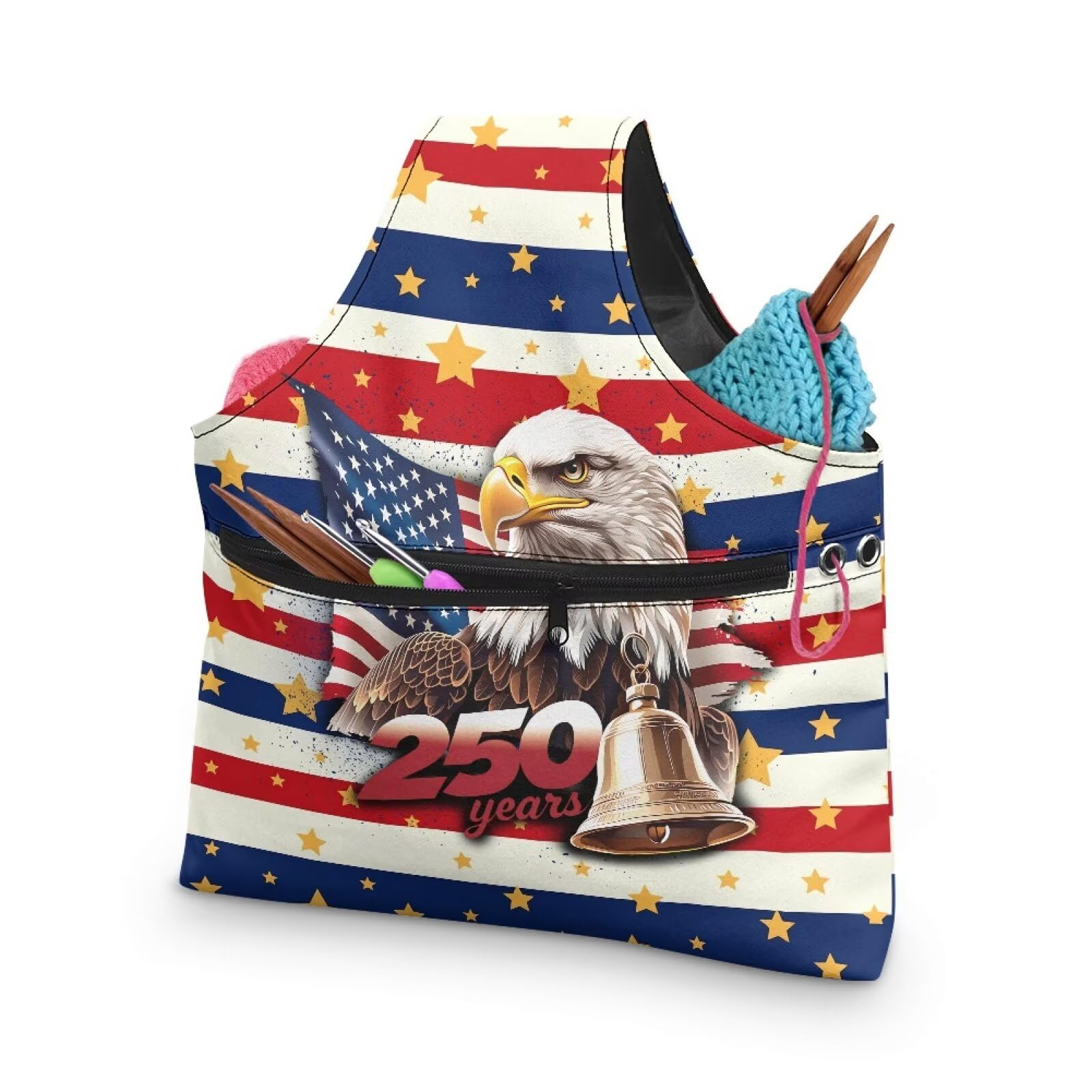 ZUXONGSY America250 Yarn Tote Bags for Crocheting Lightweight 250th Patriotic Eagle Yarn Storage Organizer Knitting Project Bag for on The Go Travel July 4th 2026