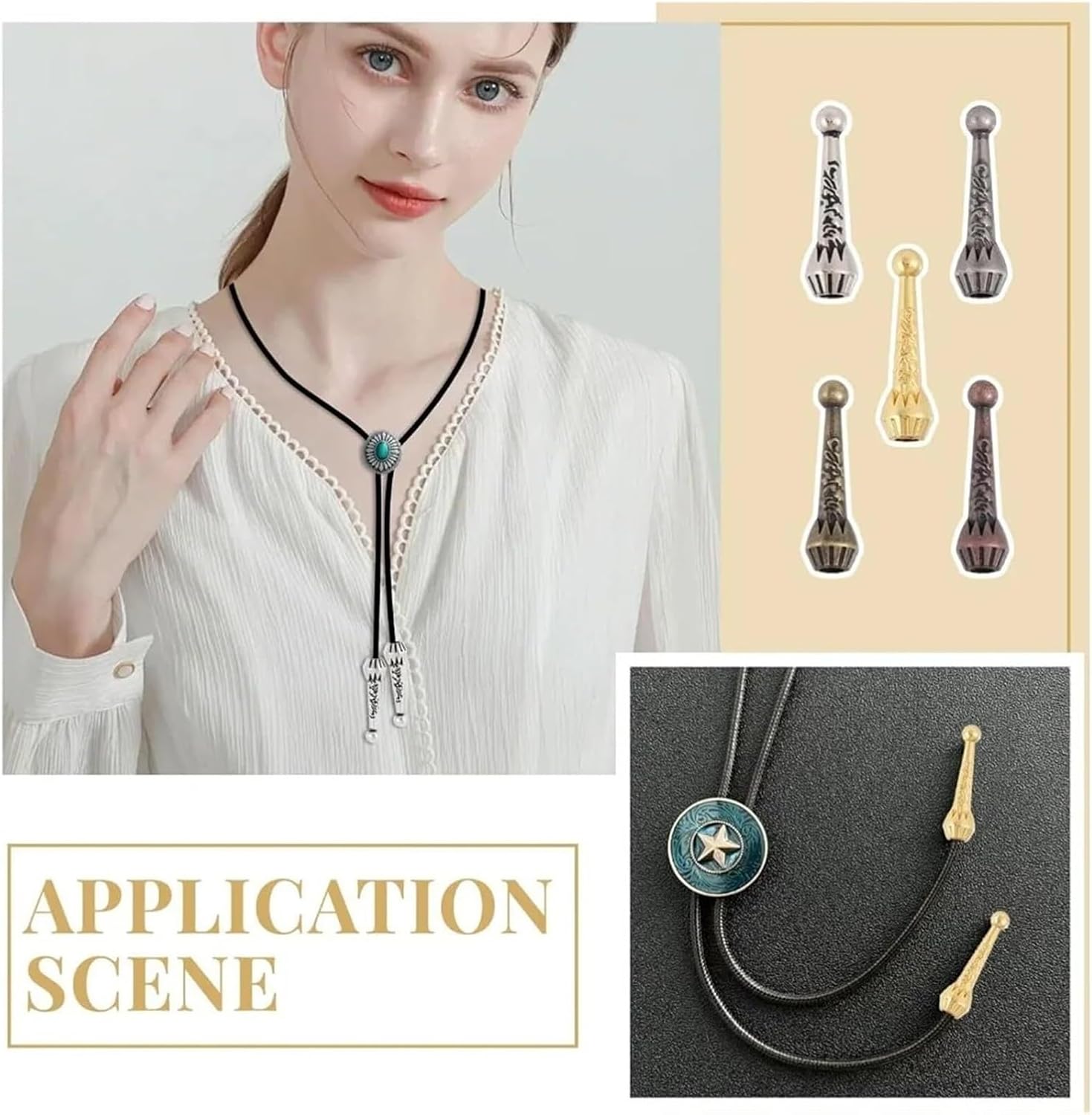 Bolo Tie Making Kit 40Pcs Bolo Tie Tips Replacement End Charms Alloy Cord for Making Fashion Findings for Neckalce DIY Crafts Clothes Decor