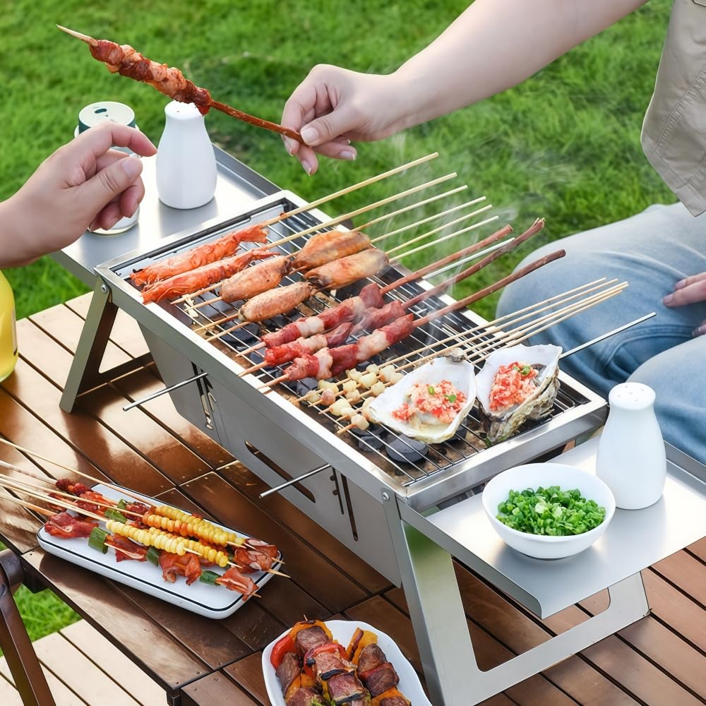 Parrilla de carbón Protable pequeña para exteriores: parrilla de carbón plegable Mini BBQ para acampar (paquete de 2) 2