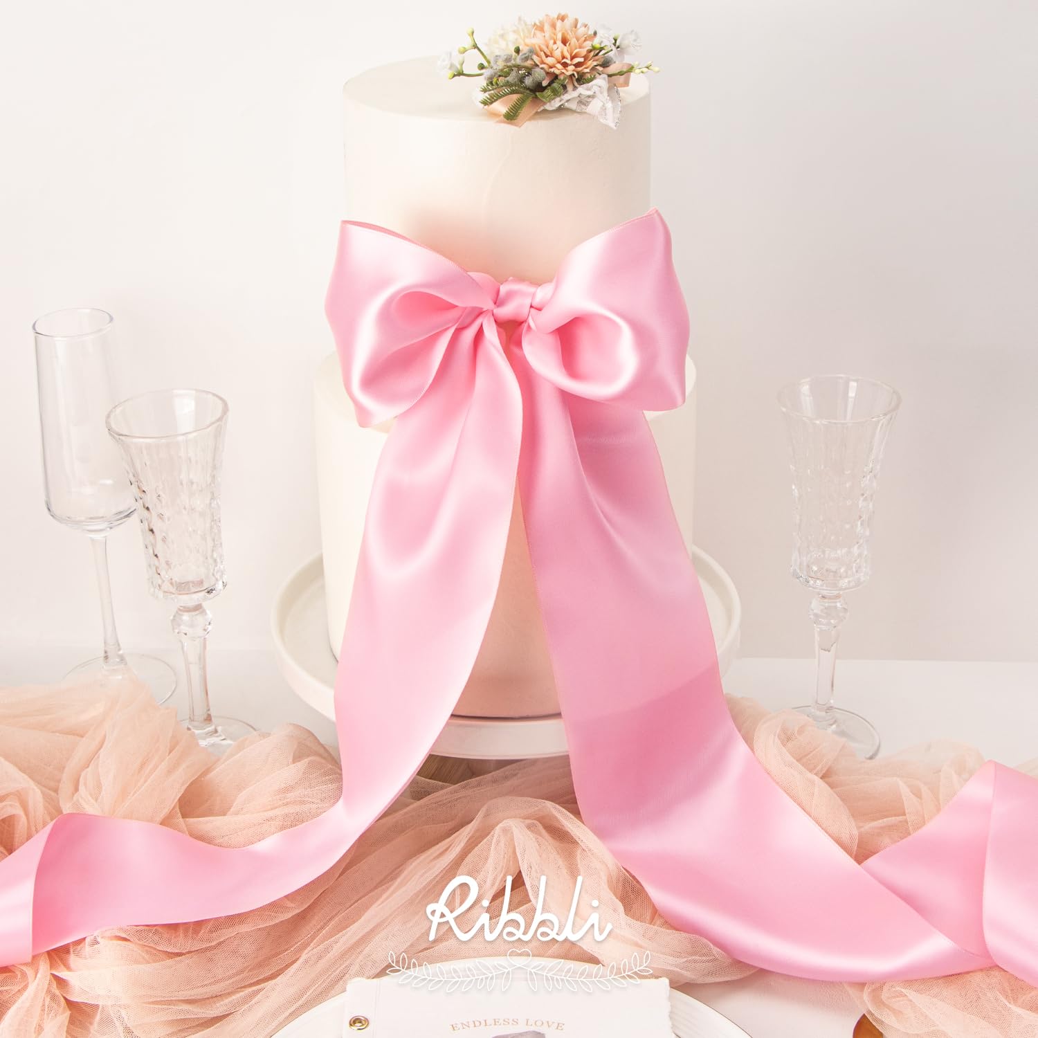 Amazon.com: Ribbli Pink Satin Ribbon 4 Inch Wide Pink Ribbon for